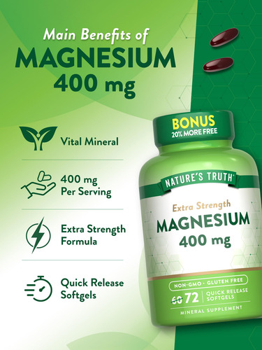 Suplemento Nature"s Truth Magnésio 400 Mg Softgel 72 Unidade - Imagem 5