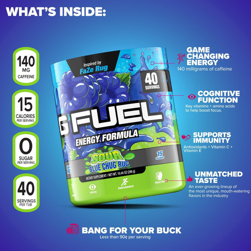 G Fuel Faze Rug Energy Powder Sem Açúcar Suplemento De Caf - Imagem 13