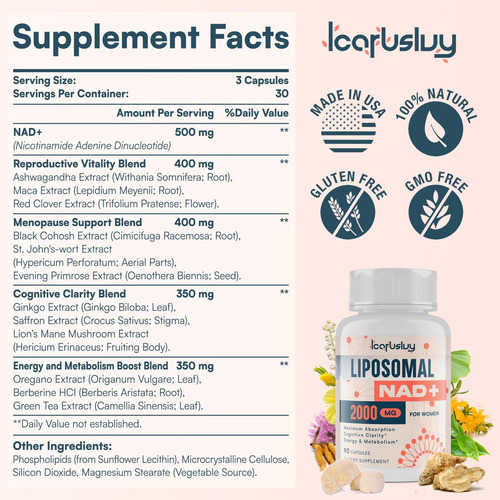 2000mg Nad+ Lipossomal Para Mulheres Suplemento Nad+ Com A - Imagem 2