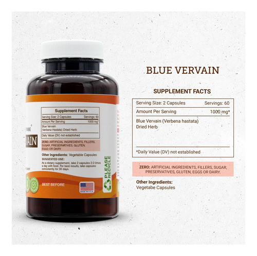 Segredos Da Tribo Blue Vervain 120 Cápsulas 1000 Mg Blue V - Imagem 3