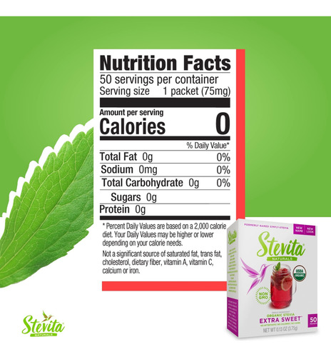 Stevita Organic Stevia Extra Sweet - 50 Pacotes - Totalmente - Imagem 2