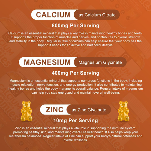 Gomas De Cálcio De 1200 Mg Com Vitamina D3 K2 B12 E B6 - S - Imagem 5