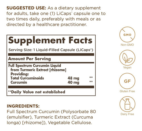 Solgar Full Spectrum Curcumin - 90 Licaps - Absorção Superio - Imagem 2