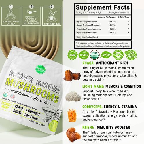 Suplemento Maju Superfoods Extrato De Cogumelo Mental Em Pó - Imagem 5