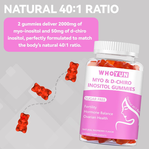 Whoyun Inositol Gummies Sem Açúcar Myo-inositol E D-chiro I - Imagem 4