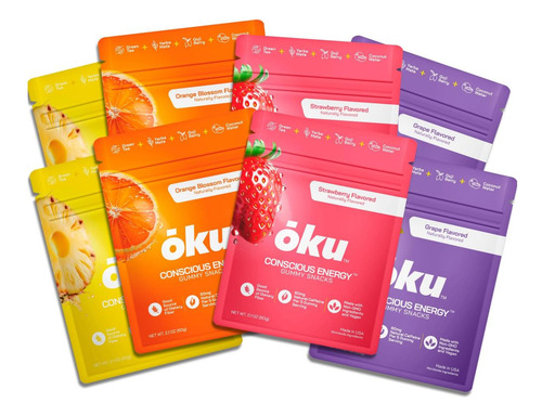 Oku Energy Chews Pacote De Variedade De 8 - Cafeína Natural