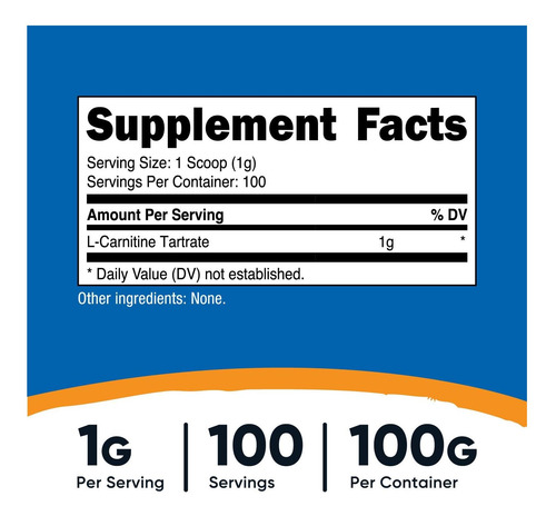 Pó De Tartarato De L-carnitina Nutricost (100 Gramas) - 1 Gr - Imagem 2