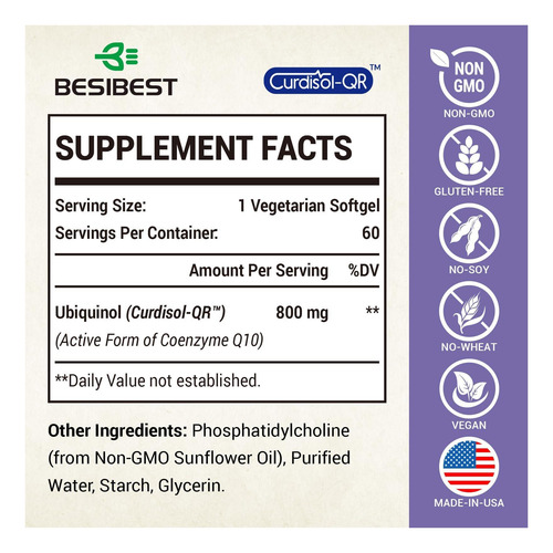 Cápsula Gelatinosa Lipossomal Ubiquinol Coqmg Suplemento De - Imagem 2