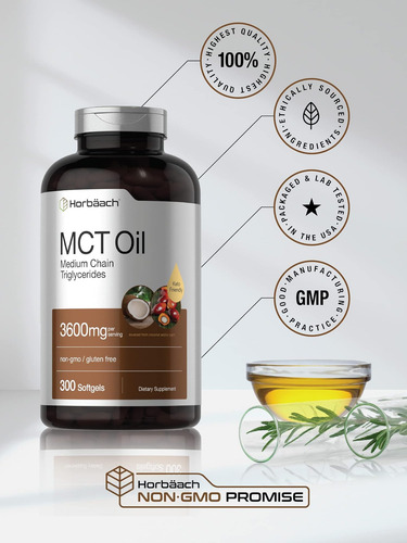 Comprimidos De Óleo Horbäach Keto Mct 3600mg 300 Cápsula - Imagem 5