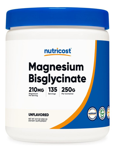 Pó De Bisglicinato De Magnésio Nutricost (sem Sabor 250 Gra