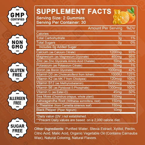 Gomas De Cálcio De 1200 Mg Com Vitamina D3 K2 B12 E B6 - S - Imagem 2