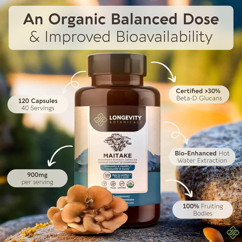Longevity Botanicals Cápsulas De Cogumelo Maitake Orgânico - - Imagem 4