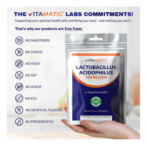 Pó Probiótico Vitamatic Lactobacillus Acidophilus - Suporte - Imagem 6