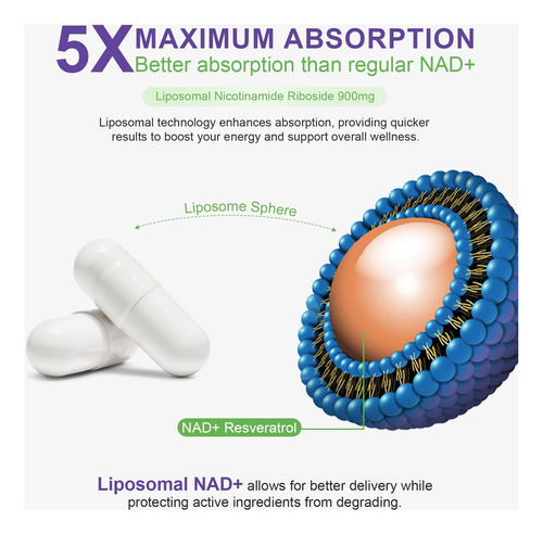 Daiasns Lipossômicos Nicotinamida Ribosídeo 900mg Resveratr - Imagem 5