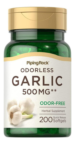 Cápsulas De Alho Inodoras Piping Rock 500mg 200 Comprimi
