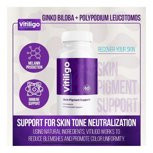Aura Vitamins - Vitiligo Cápsulas 60 Contagens 1 Mês Mel - Imagem 3