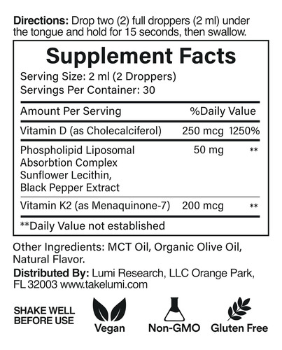 Lumi Vitamina D3 K2 Mk7 Com Óleo Mct - Ui D3 200 Mcg K2 Mk7 - Imagem 7