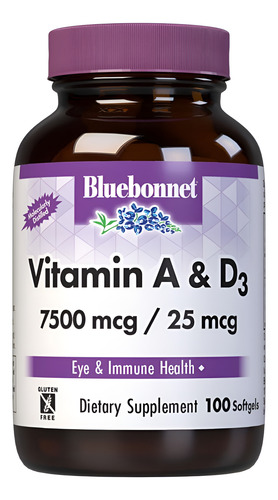 Bluebonnet Vitamina A E D3 25.000 Ui Suplemento Diário