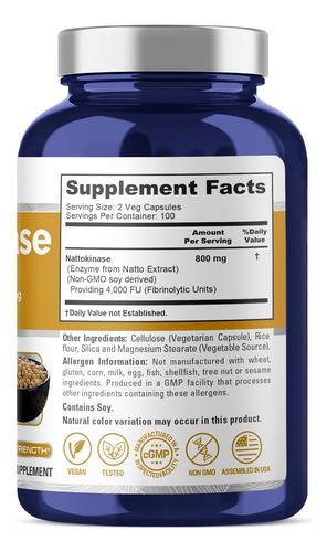 Nusapure Nattokinase 4000 Fu 800mg 200 Cápsulas Vegetais (v