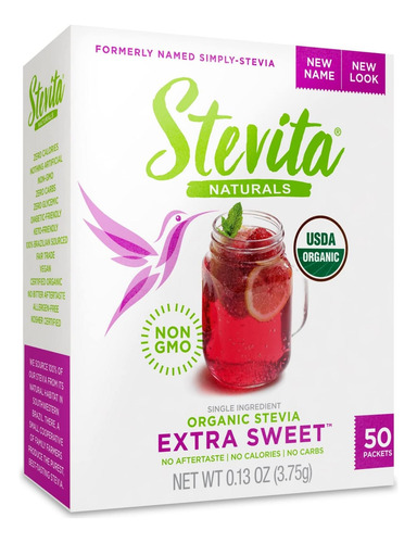 Stevita Organic Stevia Extra Sweet - 50 Pacotes - Totalmente