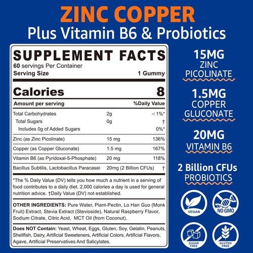Suplemento De Zinco Com Cobre + Vitamina B6 Probióticos Um - Imagem 2