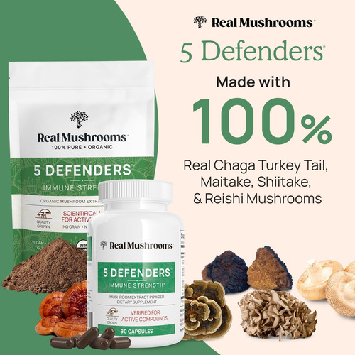 Real Mushrooms 5 Defenders Capsules - Extrato De Cogumelo Or - Imagem 2