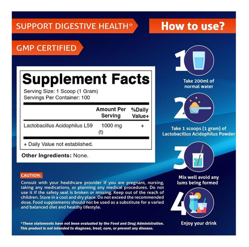 Pó Probiótico Vitamatic Lactobacillus Acidophilus - Suporte - Imagem 3