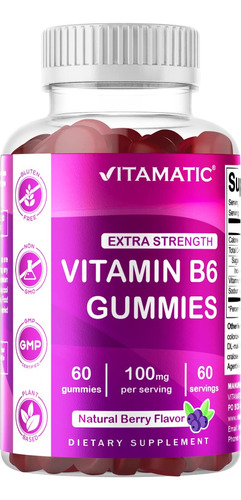 Vitamina B6 100 Mg Sabor De Frutas Vermelhas 60 Gominhas