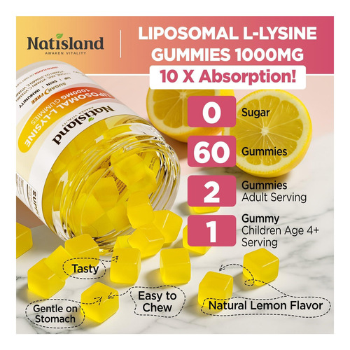 Natisland Lipossômica L-lisina Gummies 1000mg Suplemento De - Imagem 6