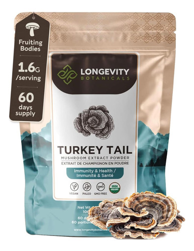 Longevity Botanicals Pó De Cogumelo De Cauda De Peru Orgânic