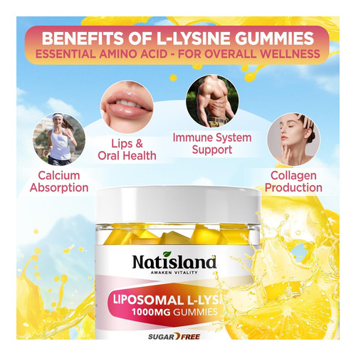 Natisland Lipossômica L-lisina Gummies 1000mg Suplemento De - Imagem 3