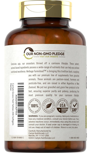 Sebo Bovino Alimentado Com Capim Carlyle 3120mg 200 Cápsul - Imagem 2