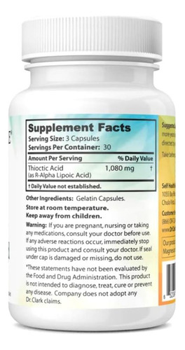 Dra Suplemento De Ácido Tióctico Clark 360 Mg 90 Cápsulas - Imagem 3