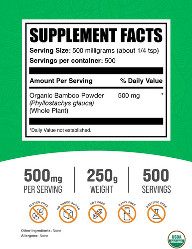 Pó De Bambu Orgânico - Suplementos De Sílica Pó De Bambu Or - Imagem 2
