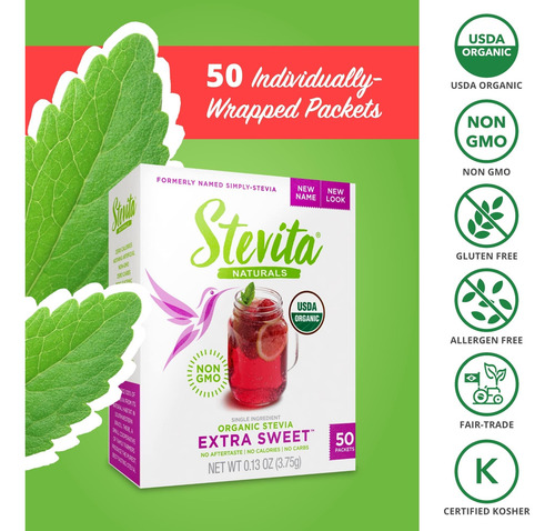 Stevita Organic Stevia Extra Sweet - 50 Pacotes - Totalmente - Imagem 5