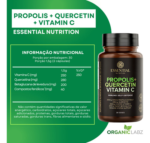 Propólis + Vitamin C + Quercetina 60caps Essential Imunidade - Imagem 4