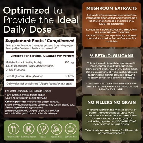 Longevity Botanicals Cápsulas De Cogumelo Maitake Orgânico - - Imagem 8