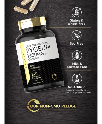 Carlyle Pygeum Padronizado 1300mg 240 Cápsulas Não Ogm - Imagem 3
