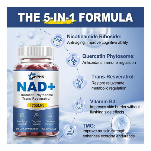 Nad Suplemento Softgels 1700mg Suplementos De Nad Para E De - Imagem 3