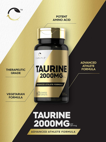 Suplemento De Taurina Carlyle 2000mg 60 Caplets Vegeta - Imagem 3