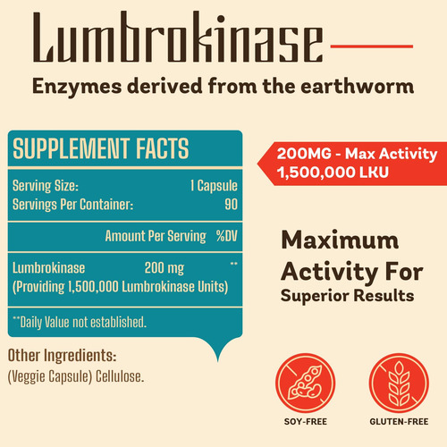 Suplemento Lumbroquinase Superior 200 Mg (1.500.000 Kku) 90 - Imagem 2