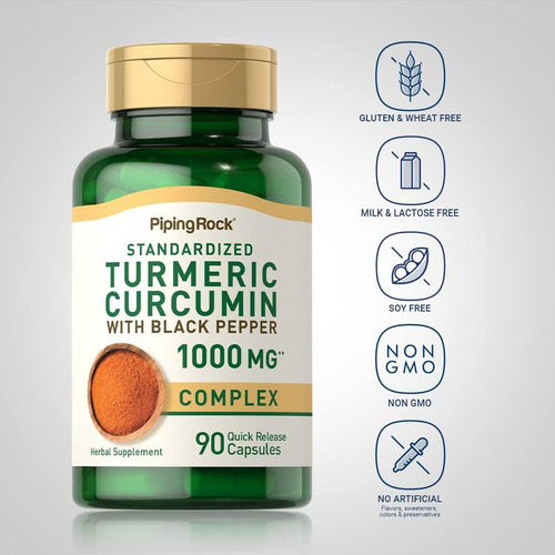 Piping Rock Curcumina Com Pimenta Preta 1000mg 90 Cápsulas - Imagem 3