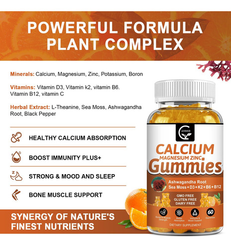 Gomas De Cálcio De 1200 Mg Com Vitamina D3 K2 B12 E B6 - S - Imagem 3