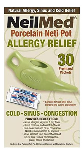 Neilmed Classic Porcelain Neti Pot Green Com 30 Pacotes Pré - Imagem 2
