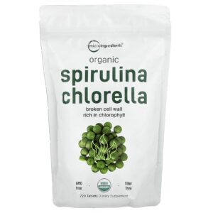 Micro Ingredients Espirulina Orgânica e Clorela 720 Comprimidos