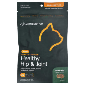 VetriScience GlycoFlex® Plus Quadril e Articulações Saudáveis Para Todos os Gatos Frango 30 Cápsulas Mastigáveis 60 g (212 oz)