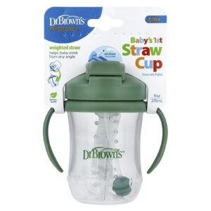 Dr. Browns 1º Copo com Canudo do Bebê A Partir de 6 Meses Verde Oliva 270 ml (9 oz)