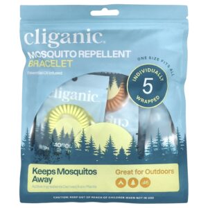 Cliganic Pulseira com Repelente de Mosquitos Tamanho Único 5 Pulseiras Embaladas Individualmente