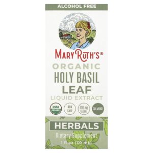 MaryRuths Extrato Líquido da Folha de Manjericão Santo Orgânico Sem Álcool 590 mg 30 ml (1 fl oz)