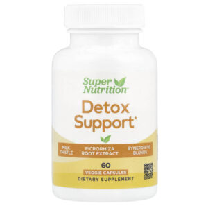 Super Nutrition Detox Support com Extrato de Cardo-Mariano Extrato da Raiz de Picroriza Extrato de Cúrcuma Dente-de-Leão em Pó e Mistura Digestiva 60 Cápsulas Vegetais